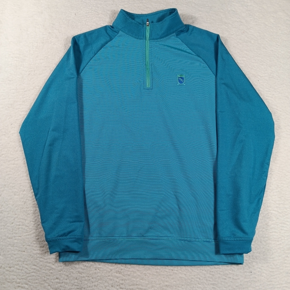 Peter Millar Pullover Mens Medium Blue Crown Sport Performance 1/4 Zip Striped